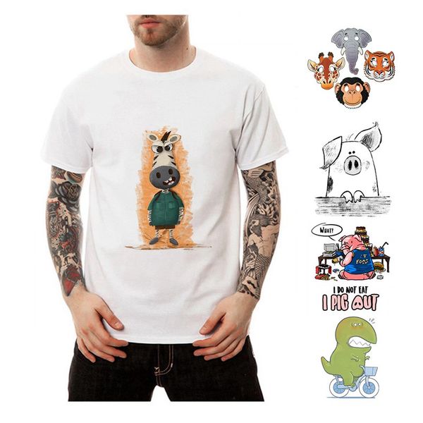 

harajuku printing animal pig dinosaur cotton o-neck short sleeve tshirts summer fashion casual cartoon shirt a194112, White;black