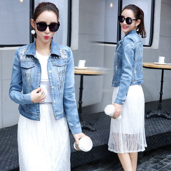 

women's jackets 2021 summer motorcycle wash short jeans denim jacket woman basic outerwear coat base trench female denims wholesale mp2, Black;brown