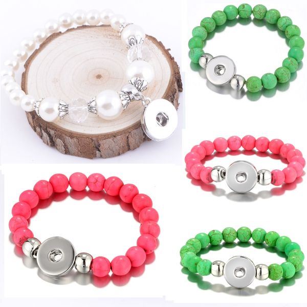 

3 styles snap button natural stone beads bracelet bangles fit 18mm ginger snap button diy charm jewelry valentine gift, Black