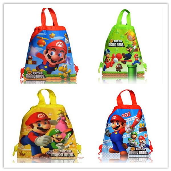 

cartoon drawstring bag mario school backpack outdoor travel storage bag double poacket