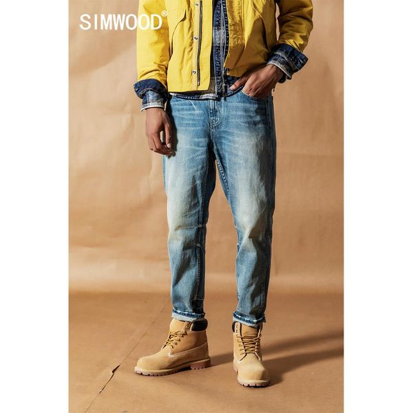 

simwood vintage wash carrot jeans men 2019 autumn new loose ankle-length denim trousers plus size quality tapered jean 19041, Blue