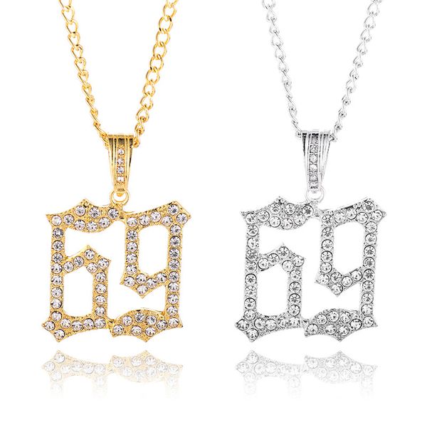 

exquisite men digital 69 necklace silver crystal zircon necklace hip hop punk motorcyclist valentine day gift jewelry