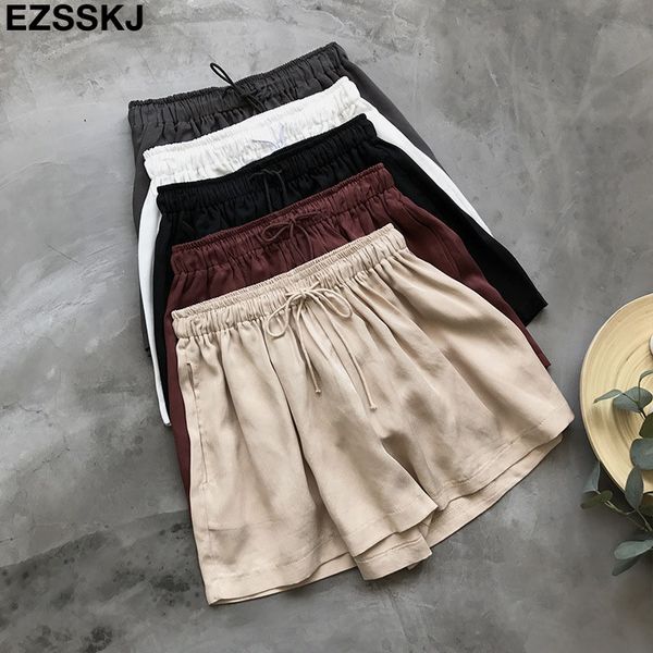 

2019 summer new copper ammonia elastic waist loose big size casual shorts women female drawstring casual short, White;black