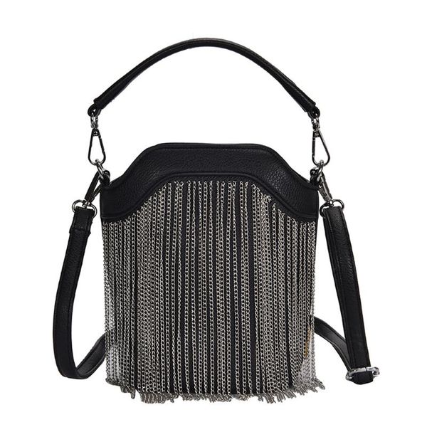 

women leather bucket handbag lady crossbody shoulder bag tassel tote satchel