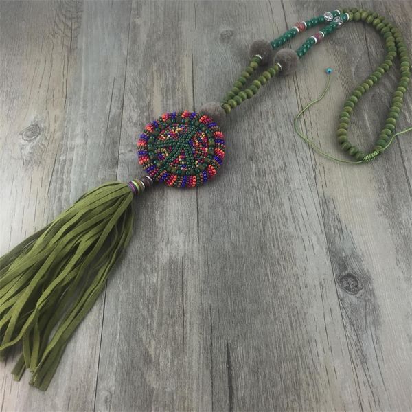 

vintage ethnic boho tassel long necklace women collar bohemian necklaces & pendants fashion leather necklace for women jewelry, Silver