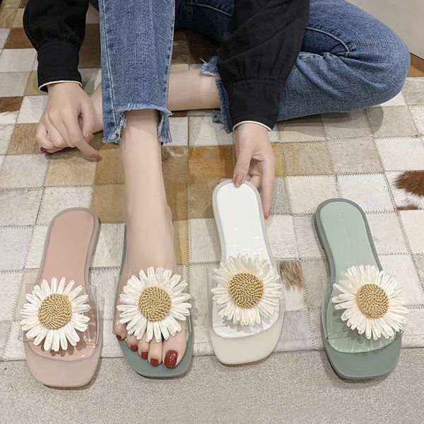 

home slippers women's shoes woman 2020 transparent heel pantofle slides flower massage flat new soft summer, Black