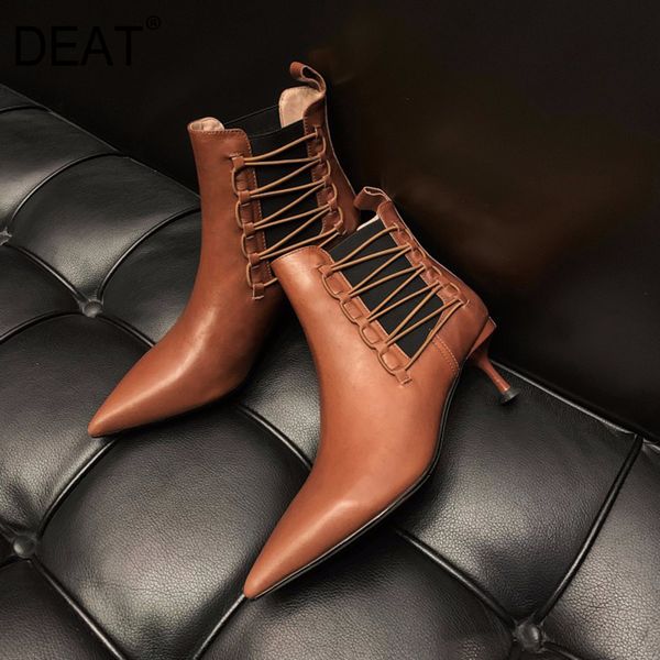 

deat] 2019 sharp toe elastic band temperament pu leather velvet women thin heels short boots new autumn winter fashion 10f046, Black