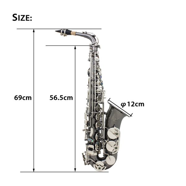 

professional brass bend eb e-flat alto saxophone sax black nickel plating abalone shell keys with carrying case