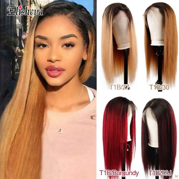 

glueless lace front human hair wigs colors ombre honey blonde burgundy 99j straight lace front wig bleached knots malaysian remy, Black;brown