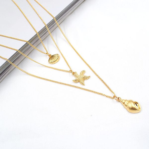 

fashion shell starfish alloy layered necklace women pendant necklace trendy casual/sporty golden silver