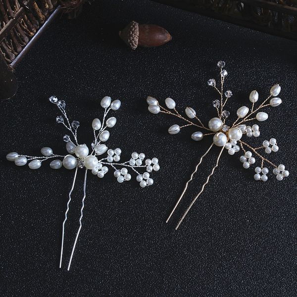 

new pearl hair jewelry bridal wedding hair accessories flower crystal rhinestone u comb clip bride sticks pin hearwear, Golden;white