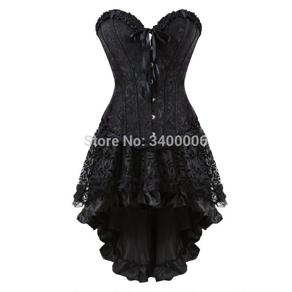 

overbust corset dress burlesque costumes floral lace push up bustier corset with skirt fashion victorian korseplus size, Black;white