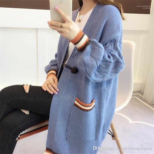 

fashion horn button panelled lantern sleeve womens sweaters casual females clothing twisted flowers panelled womens designer sweaters, White;black