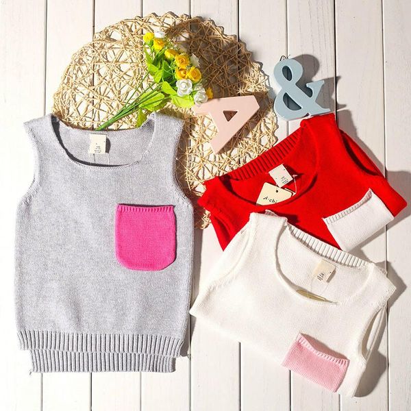 

детская одежда мальчик свитер осень и зима новый свитер девушки вязаная рубашка детский свитер жилет топ, Blue