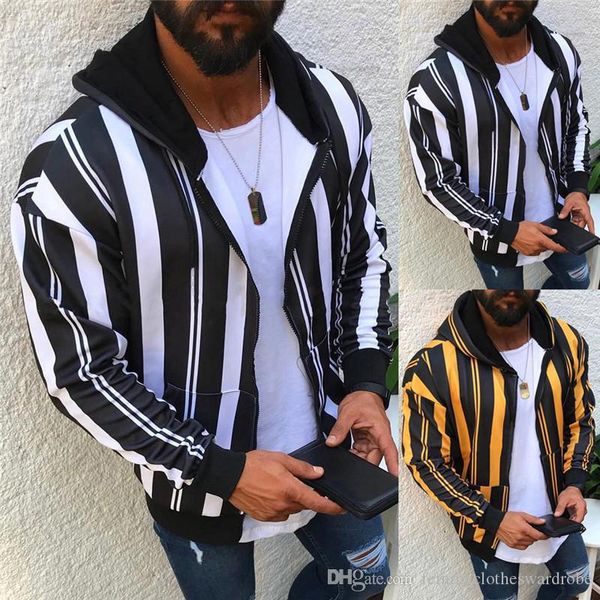 

mens designer jackets striped printed autumn casual long sleeve hooded zipper thin jackets mens fashion coats, Black;brown