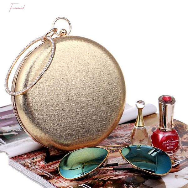 

round shaped women evening bags diamonds simple clutches shoulder bags gold