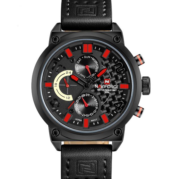 

naviforce man 3atm waterproof clock men's analog quartz 24 hour date watches men sport leather wristwatch original, Slivery;brown