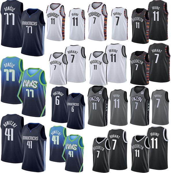 

luka 77 doncic kevin 7 durant 11 irving jerseys kristaps 6 porzingis dirk 41 nowitzki mens college basketball jersey, Black;red