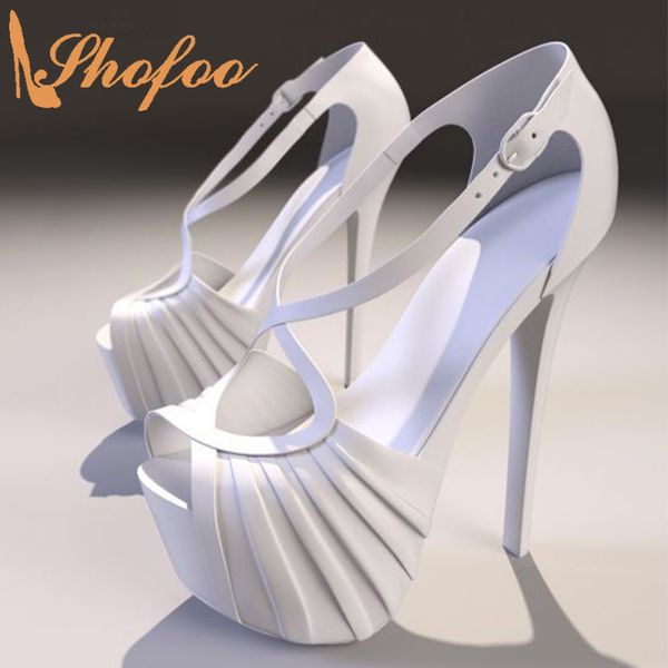 

white ankle wrap stilettos platform sandals woman super high thin heels buckle strap large size 13 16 ladies summer shoes shofoo, Black