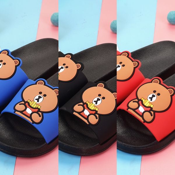 

qohuw children children sandals children' cartoon bear drag children' anti-skid soft sole home slippers for boys and girls sanda, Black;grey