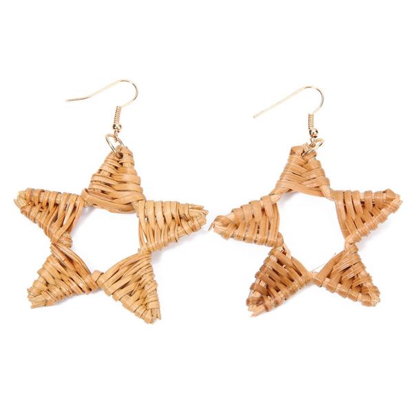 

louleur bohemia handmade rattan weaving drop earrings big circle waterdrop star statement earrings for women summer boho jewelry, Silver