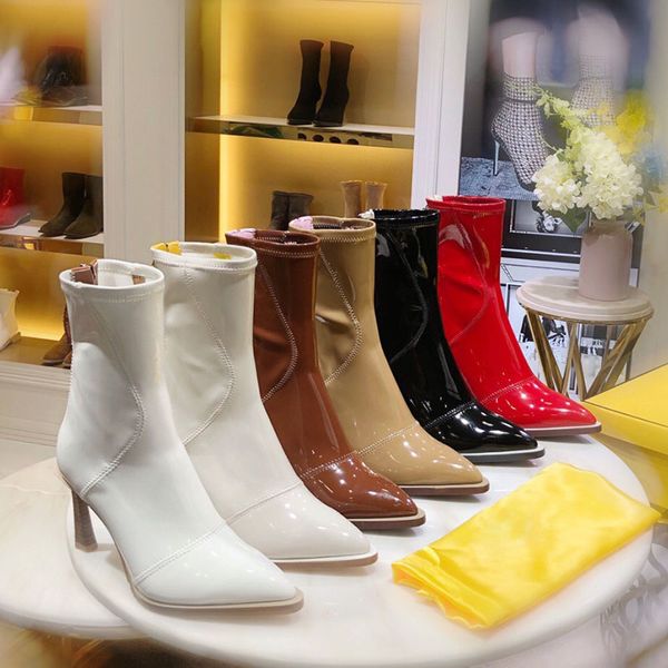 

2020 fashion luxury designer women boots winter leather bottom pointed and ankle boots combat boots for women high-heeled 8.5cm, Black