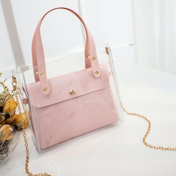

pvc transparent jelly bag women messenger bags with sub-bag metal buckle chain bags shoulder cross-body bag bolso de mujer