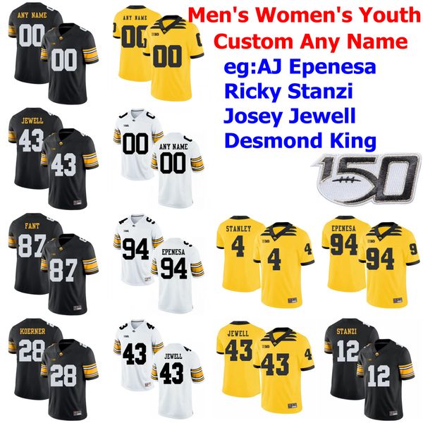 

ncaa iowaÂ hawkeyes college football jerseys women's tj hockenson jersey noah fant toren young peyton mansell george kittle custom stitc, Black