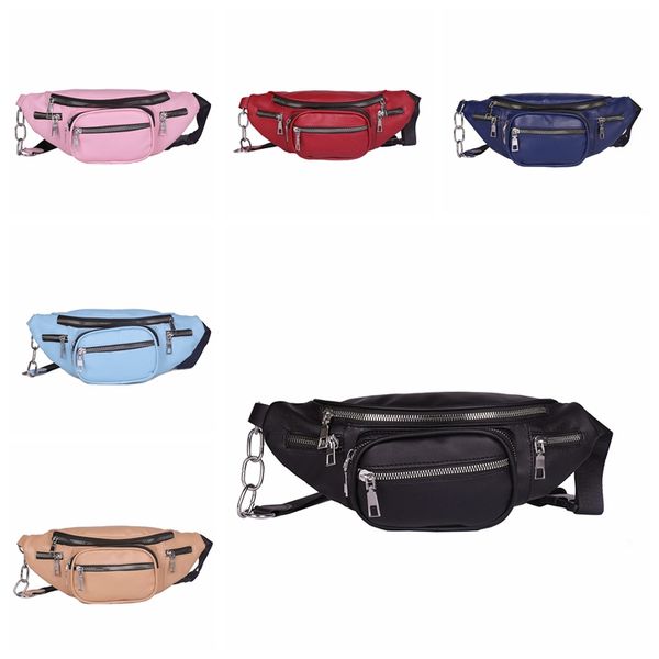 

style men women pu waist bags chain black solid fanny pack travel belt purse shoulder bags tote waist bag 10color ing