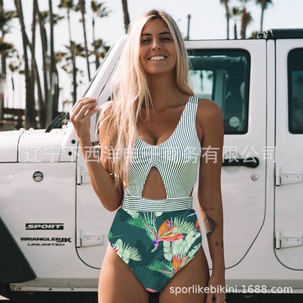 

2020 one-piece printed lace-up female 2020 one-piece swimsuit printed lace-up swimsuit female, White;black