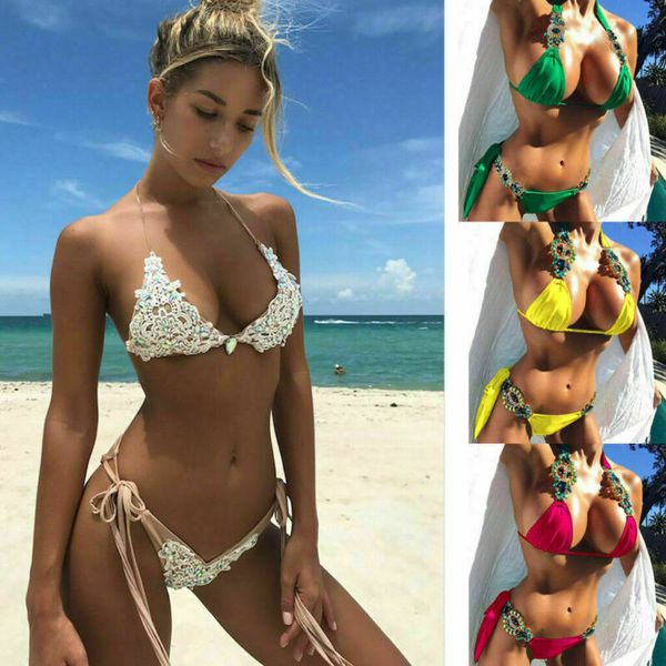 

women crystal sequin bikini set push-up bra beach swimsuit bathing suit swimwear
