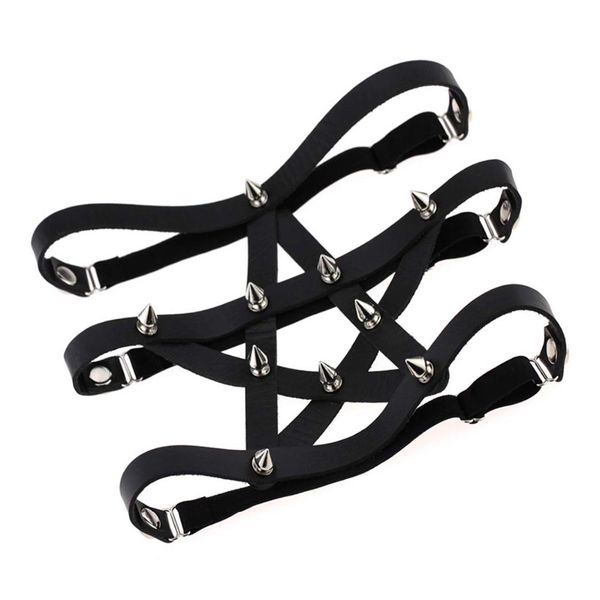 

женщины панк pu кожа ног подвязки регулируемый пояс для чулок rivet stud подвязки готические подтяжки pentagram strumpfband, Black;white