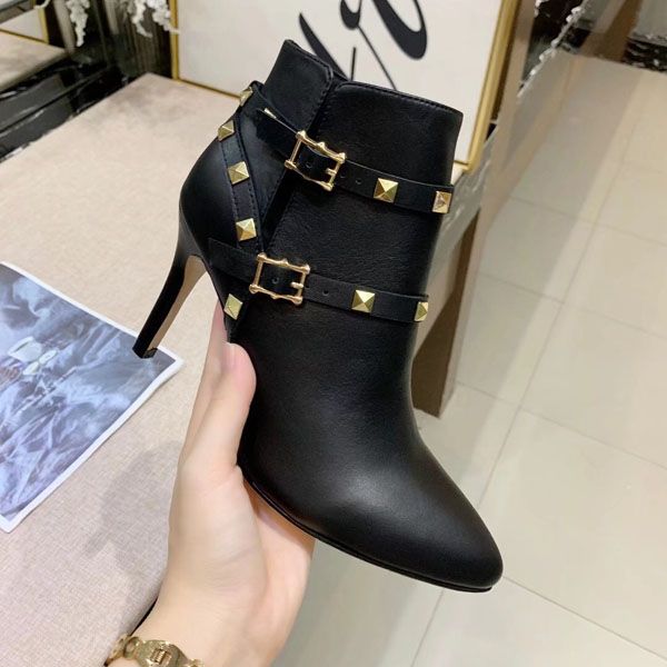 

the latest womens leather boots martin desert boots rivets shoes red bottom real leather rough size 35-42 winter shoes s04, Black