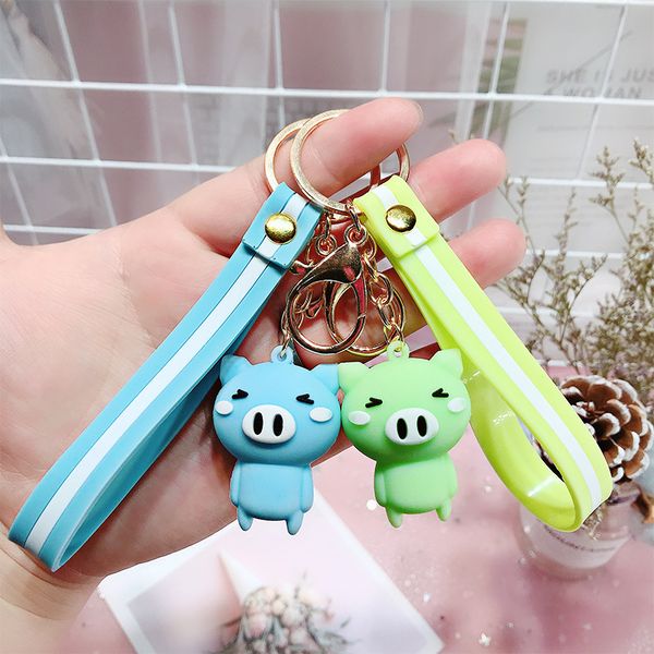 

2019 cartoon pom pom cute animal love pig keychain doll bell pompons key ring women car purse key chains trinkets 20190322