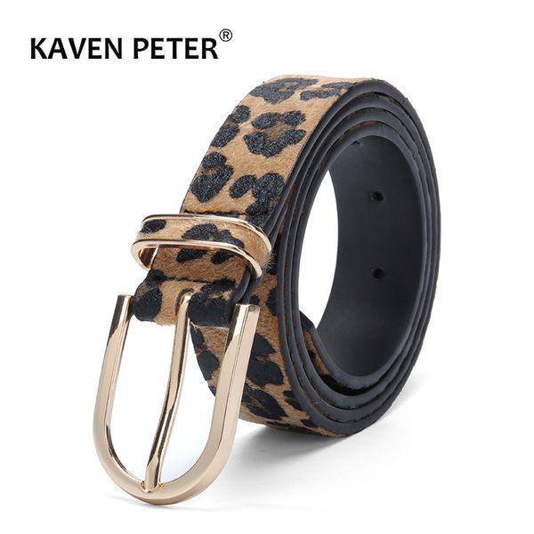 

fashion belt for women horsehair female belt with leopard pattern gold metal buckle pu waist cummerbund ceinture femme, Black;brown