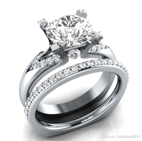 

drop shipping new arrival professional luxury jewelry 925 silver fill round cut z&sapphire cz diamond wedding band ring for women gift, Slivery;golden