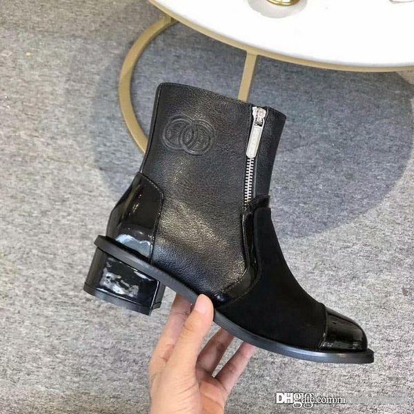 

109chanel черная кожа замша и лакированная кожа короткие сапоги обувь ботильоны 3,5 см с оригинальной коробкой, Blue;gray