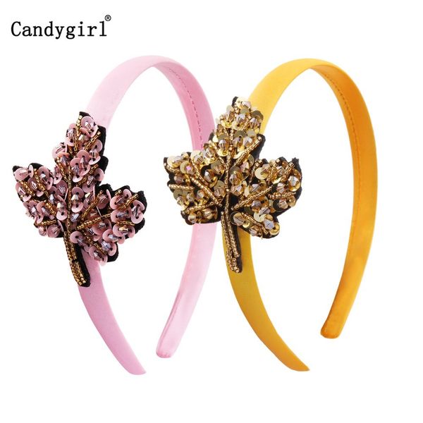 

1pc leaf headwear sequin satin headbands colored kid rhinestone hairband women girl covered crystal hair accessories