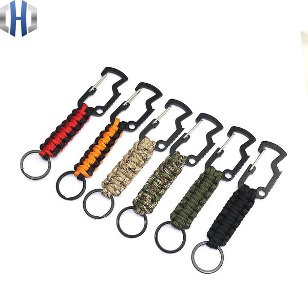 

outdoor carabiner key chain umbrella rope woven multi-function stainless steel carabiner key chain hook key chain paracord