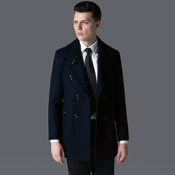 

wool trench luxury double breasted solid color long style mens jackets and plus size 6xl slim fit man coats, Black
