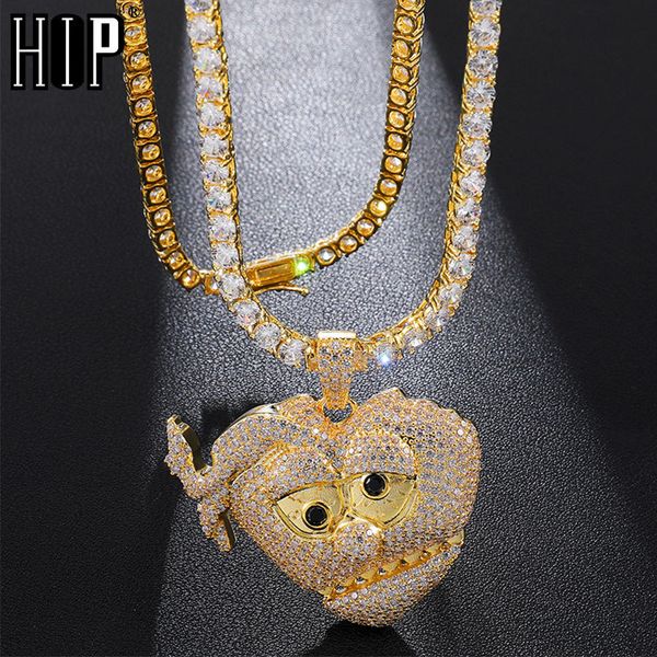 

hip hop bling iced out micro paved cz chief keef heart pendant & necklaces for men rapper jewelry with tennis chain, Silver