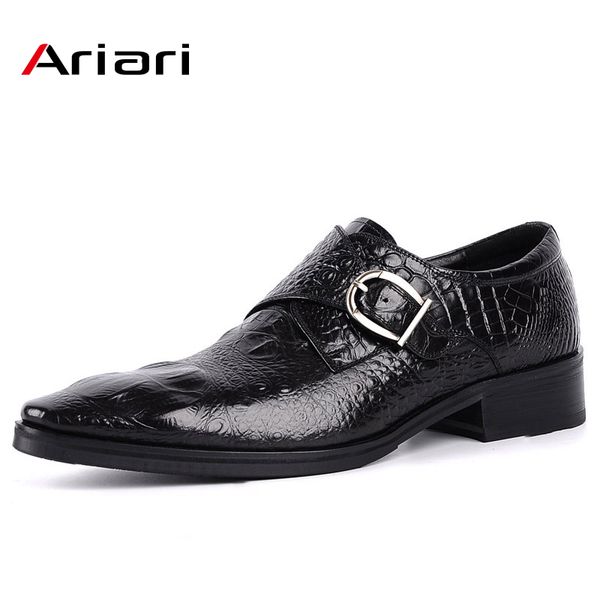 

men's pu leather shoes classic buckle male formal footwear fashion crocodile pattern wedding party shoes big size 38-48, Black
