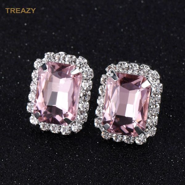 

fashion pink/multicolor crystal oblong clip earrings for women jewelry rhinestones bridal earrings wedding prom jewelry gifts, Silver