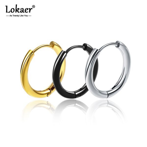 

lokaer popular earrings 2.5mm wide round earrings stainless steel 3 colors circle hoop jewelry for women brincos e18111, Golden;silver