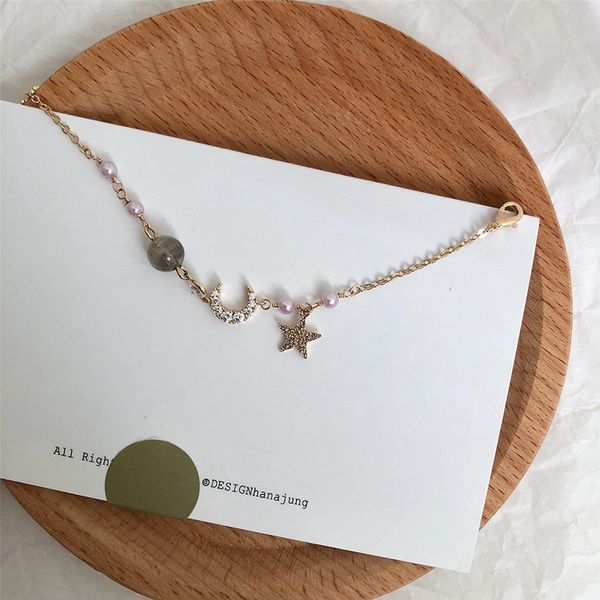 

korean-style simple pearl bracelet womens shan guang shi acrylic bracelet sen department of student moon and stars zircon jewelry womens, Black