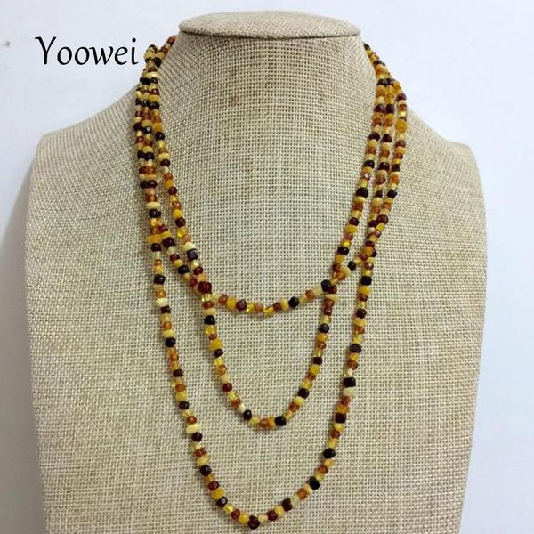 

yoowei 45cm--160cm natural amber necklace for women baltic genuine irregular long chain necklace precious stone amber jewelry, Silver