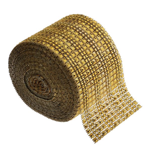 

4.5"x10yards gold mesh wrap acrylic rhinestone diamonds ribbon roll for wedding craft