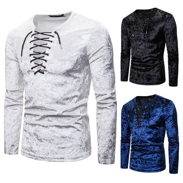 

men's brand new creative personality leisure business fashion long sleeve diamond fleece monochrome t shirt men, White;black
