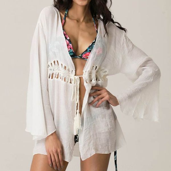 

2020 cardigan belt shirt women's hook hollow lace lace top, White;black