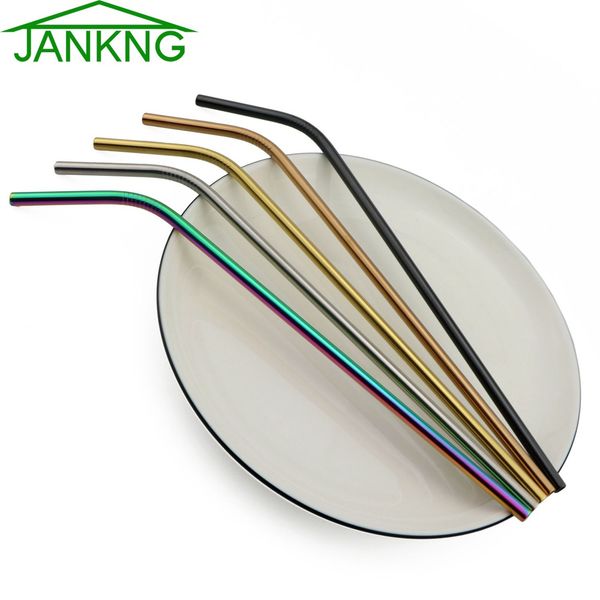

jankng 4-шт 18/10 из нержавеющей стали питьевой соломинки + очиститель кисти многоразовые развернутый изгиб металла соломы золото черный кух